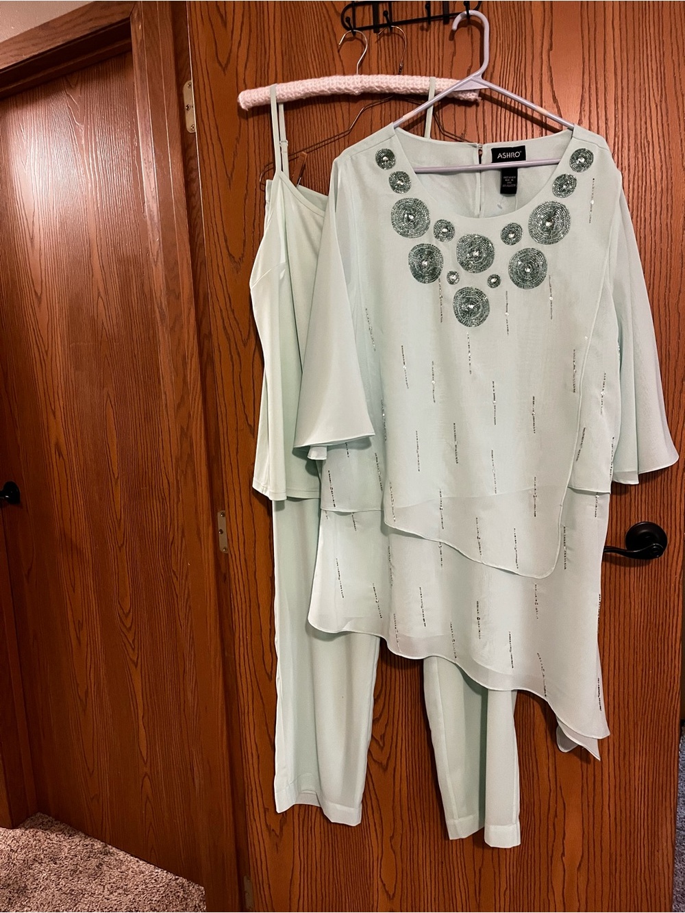 Ashro Sz XL Mist Green 3-Piece Beaded Pant Set Formal Party Church Wedding - Picture 11 of 11